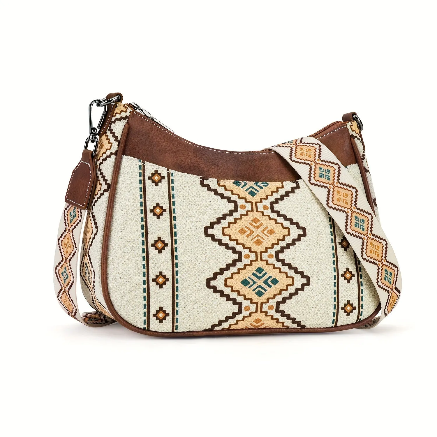 Stylish Geometric Patterned Canvas Crossbody Bags for Women - Adjustable Removable Strap, Zipper Closure, Polyester Lining, and Positioning Printing - Perfect for Holiday Season