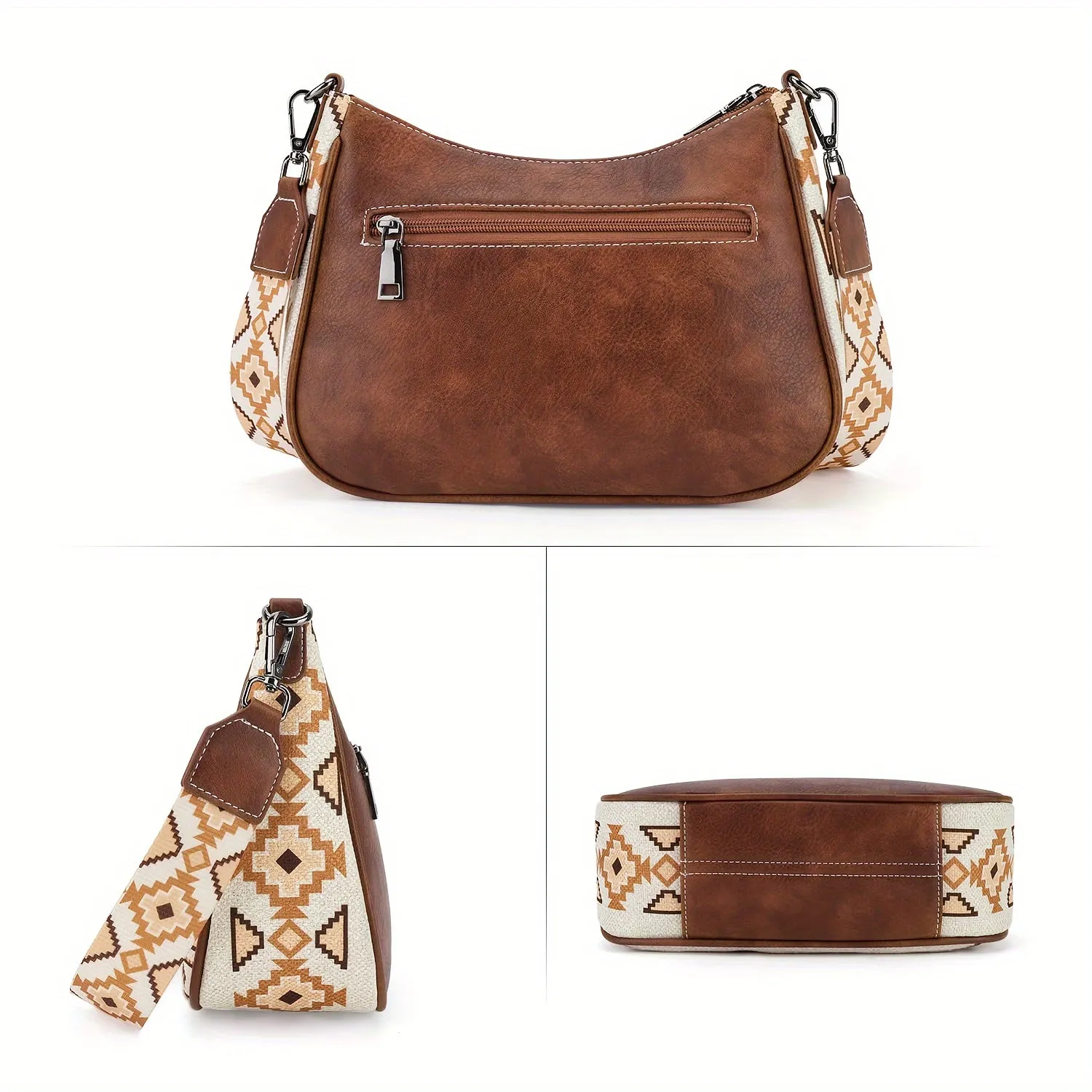 Stylish Geometric Patterned Canvas Crossbody Bags for Women - Adjustable Removable Strap, Zipper Closure, Polyester Lining, and Positioning Printing - Perfect for Holiday Season