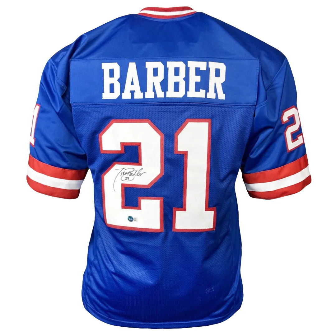 Tiki Barber Signed New York Throwback Blue Football Jersey (Beckett)