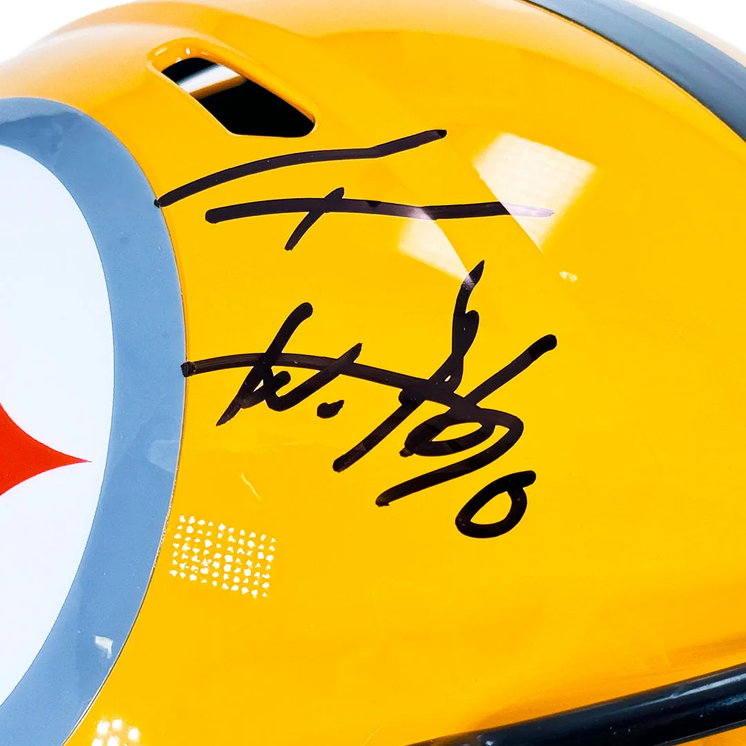 TJ Watt Signed Pittsburgh Steelers Gold Speed Full-Size Replica Football Helmet (Beckett)