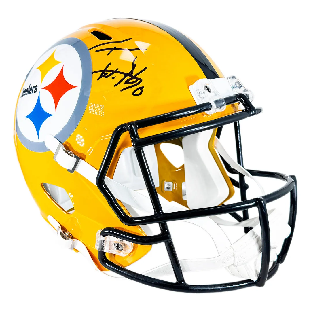 TJ Watt Signed Pittsburgh Steelers Gold Speed Full-Size Replica Football Helmet (Beckett)