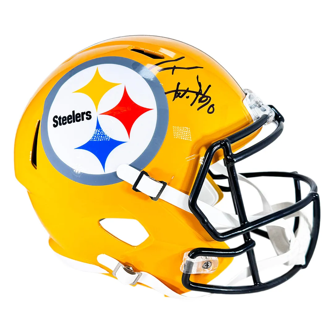 TJ Watt Signed Pittsburgh Steelers Gold Speed Full-Size Replica Football Helmet (Beckett)