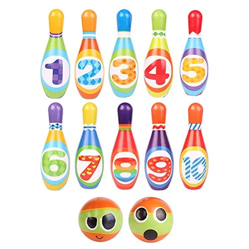 ToyVelt Kids Bowling Set - with 10 Bowling Pins & 2 Balls - Educational Early Development Indoor & Outdoor Games Set - for Toddlers & Infants Boys & Girls Ages 3,4,5 -12 Years Old