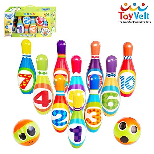 ToyVelt Kids Bowling Set - with 10 Bowling Pins & 2 Balls - Educational Early Development Indoor & Outdoor Games Set - for Toddlers & Infants Boys & Girls Ages 3,4,5 -12 Years Old