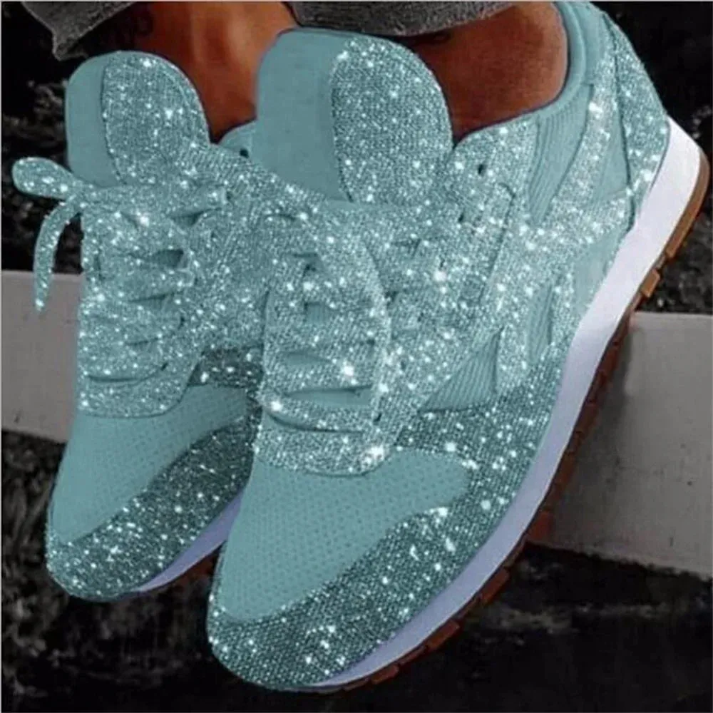 Trendy Glitter Mesh Platform Sneakers