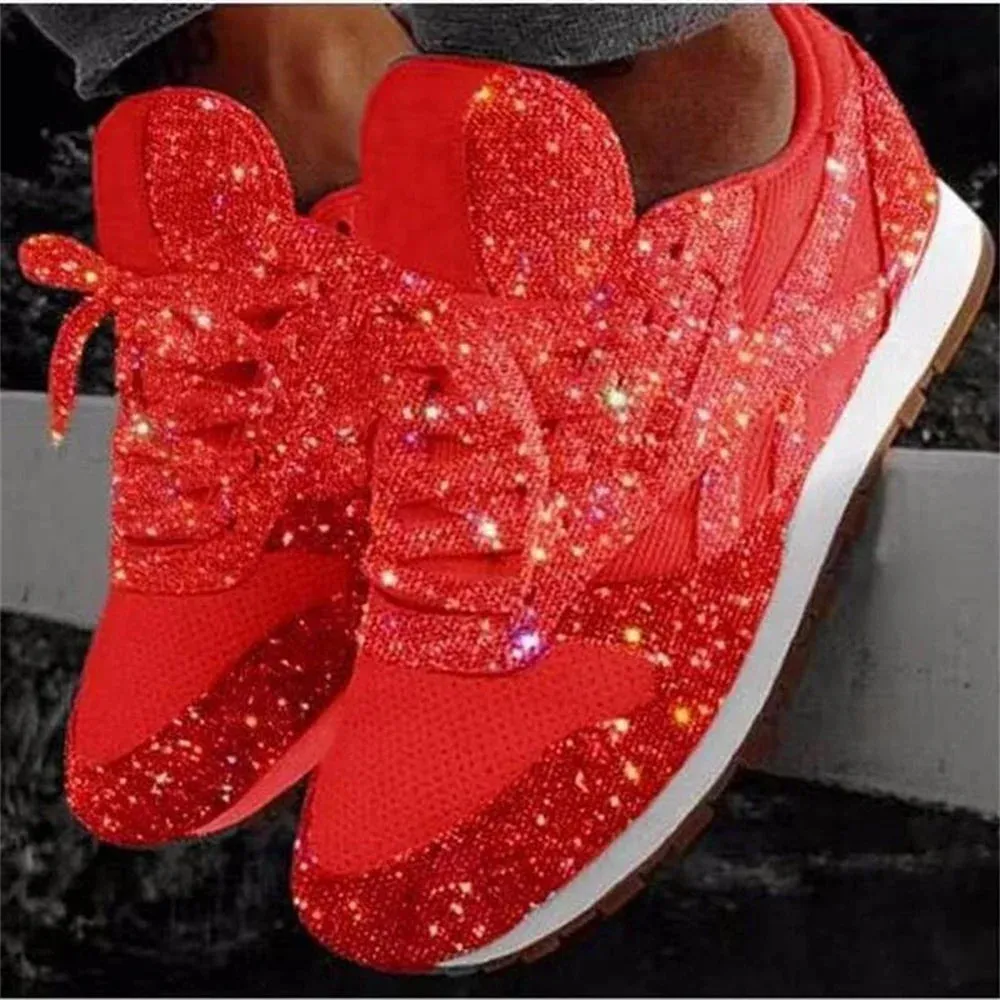 Trendy Glitter Mesh Platform Sneakers