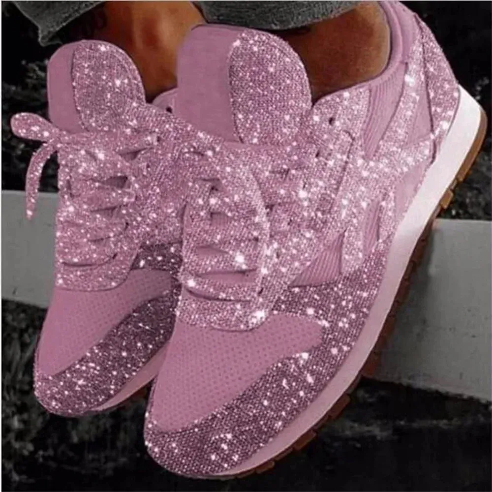 Trendy Glitter Mesh Platform Sneakers