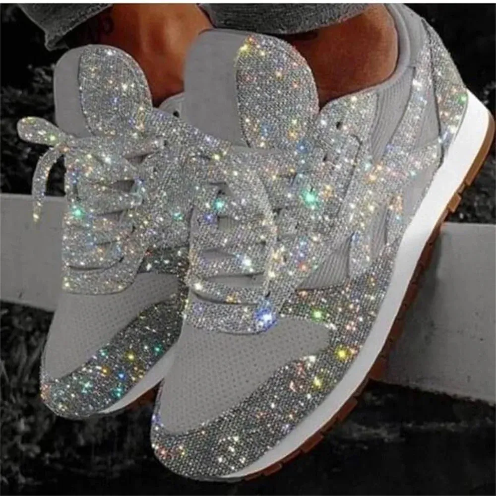 Trendy Glitter Mesh Platform Sneakers