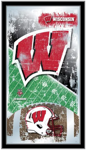 Wisconsin Badgers HBS Red Football Framed Hanging Glass Wall Mirror (26"x15")