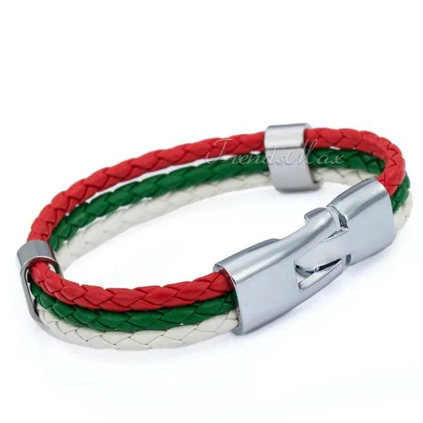 World Cup National Flags Sports 3 Strands Rope Braided Surfer Leather Bracelets