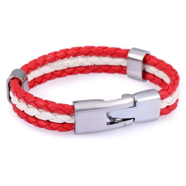 World Cup National Flags Sports 3 Strands Rope Braided Surfer Leather Bracelets