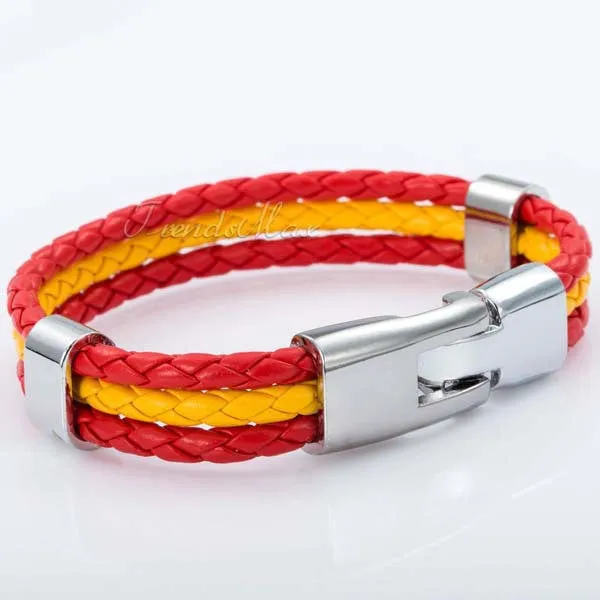 World Cup National Flags Sports 3 Strands Rope Braided Surfer Leather Bracelets