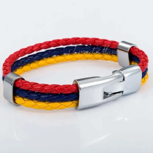 World Cup National Flags Sports 3 Strands Rope Braided Surfer Leather Bracelets